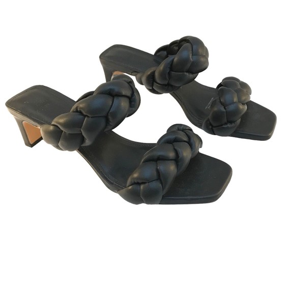 H&M Black Braided Women’s  size 8 Slip On Sandals Heels Dress Shoes - Picture 1 of 7